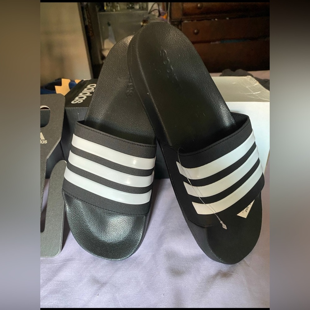 Adidas Adilette Shower Slides Black/White, Men's Size 11, NWT